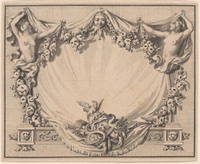 En kartusch med teatermasker av Pierre Philippe Choffard