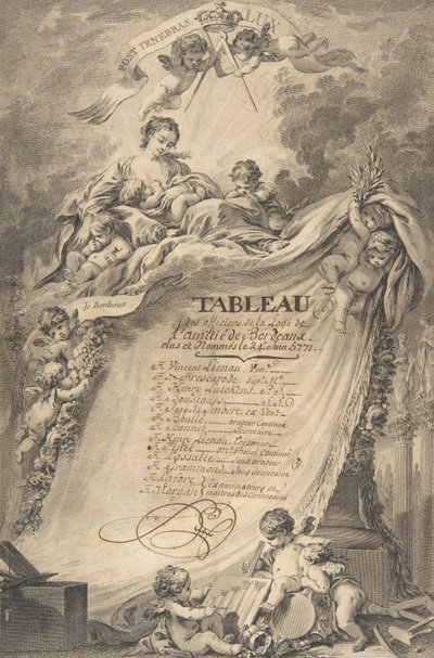 Diplom för frimurarna i Bordeaux, efter François Boucher, 1766. av Pierre Philippe Choffard