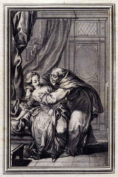 Hur andan kommer till tjejer. i "" Tales et nouvelles en verse"" av Jean La Fontaine. 1776. Illustration av P.P. Choffard. av Pierre Philippe Choffard