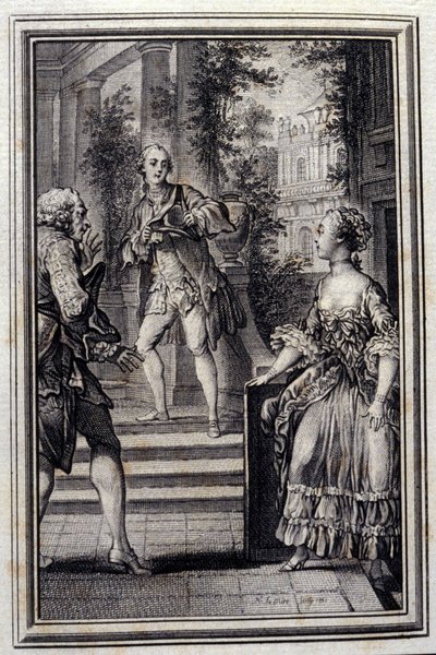 La Confidente sans savoir ou le Stratageme - i "" Sagor och noveller på vers"" av Jean La Fontaine. 1776. Illustration av P.P. Choffard. av Pierre Philippe Choffard