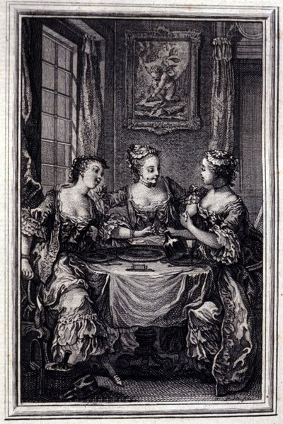 La Gageure des trois commeres - i "" Sagor och noveller på vers"" av Jean La Fontaine. 1776. Illustration av P.P. Choffard. av Pierre Philippe Choffard