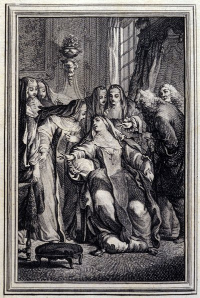 Den sjuka abbedissan - i "Berättelser och noveller på vers" av Jean La Fontaine. 1776. Illustration av P.P. Choffard. av Pierre Philippe Choffard
