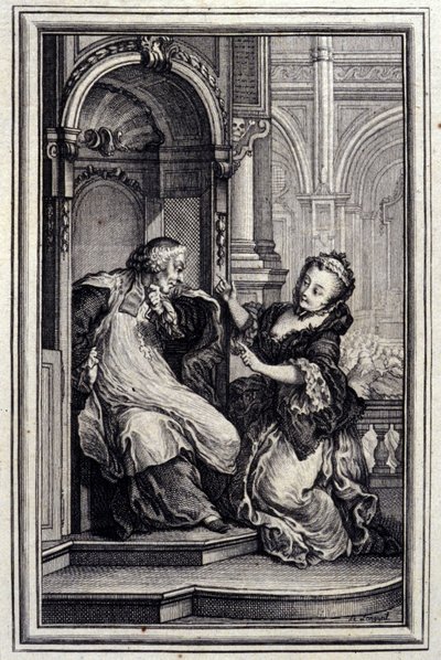 Le Mari confessor - i "" Sagor och noveller på vers "" av Jean La Fontaine. 1776. Illustration av P.P. Choffard. av Pierre Philippe Choffard