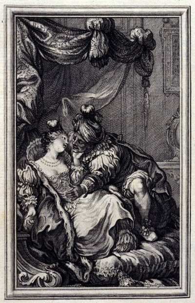 Mona Lisa - i Jean La Fontaines "Tales and short stories in vers". 1776. Illustration av P.P. Choffard. av Pierre Philippe Choffard
