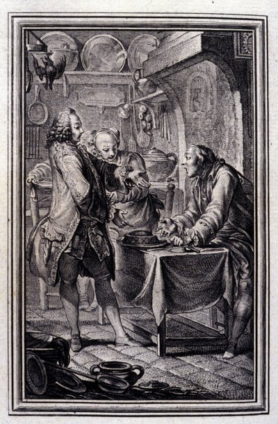 Pasta av ål. i "" Sagor och noveller på vers" av Jean La Fontaine. 1776. Illustration av P.P. Choffard. av Pierre Philippe Choffard