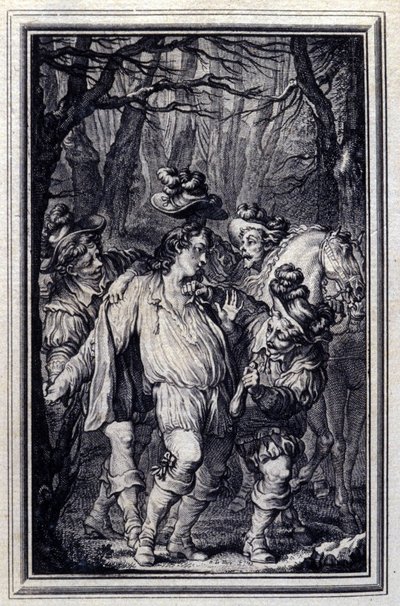 Saint Juliens bön. I "" Sagor och noveller på vers"" av Jean de La Fontaine, Amsterdam 1776. illustrerad av P.P.Choffard. av Pierre Philippe Choffard