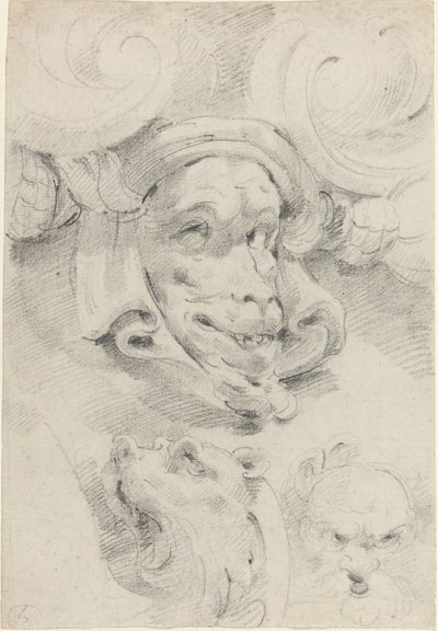 Prydnadsskisser med groteska masker av Pierre Puget