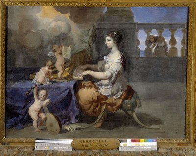 Saint Cecile spelar cembalo för att konvertera sin man till katolicismen. Saint Cecile är musikernas skyddshelgon av Pierre Puget