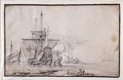 Fartyg som avfyrar kanonen (sanguine) av Pierre Puget