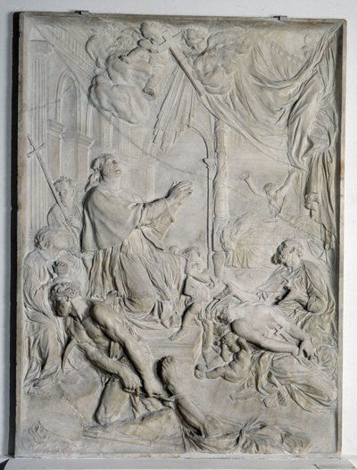 lågrelief av pesten i Milano - Saint Charles Borromee (San Carlo Borromeo) (1538-1584, kardinal och ärkebiskop av Milano) ber (marmor) av Pierre Puget
