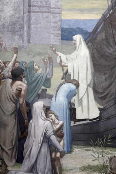 St. Genevieve tar med förnödenheter till staden Paris efter belägringen av Pierre Puvis de Chavannes