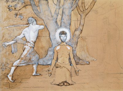 Studie för halshuggning av John Baptist (penna, bläck, penna och akvarellteckning) av Pierre Puvis de Chavannes