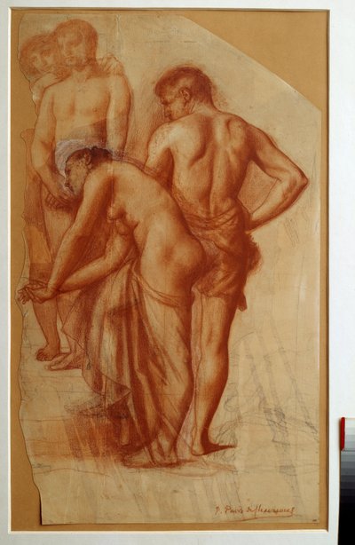 Studie av 4 siffror för "" Vila"". Teckning av Pierre de Puvis De Chavannes (1824-1898) Sön. 0,73 x 0,43 m Paris. Orsay museum av Pierre Puvis de Chavannes