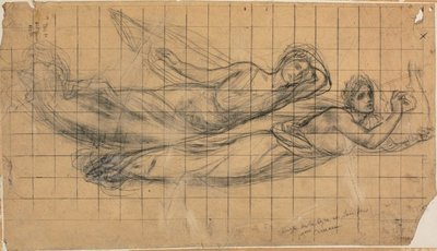 Två flygande figurer med en lyra (Studie för The Sacred Grove, Beloved of the Arts and the Muses) av Pierre Puvis de Chavannes