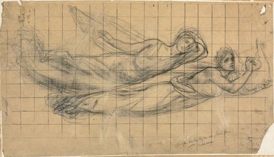 Två flygande figurer med en lyra av Pierre Puvis de Chavannes