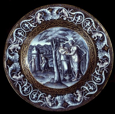 Venus och Psyche Platta i emalj målad av Pierre Reymond (1513-1584) 1500-talet av Pierre Reymond