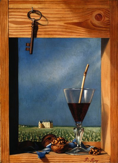 Ett glas vin framför ett slott; Verre de vin devant un chateau av Pierre Roy