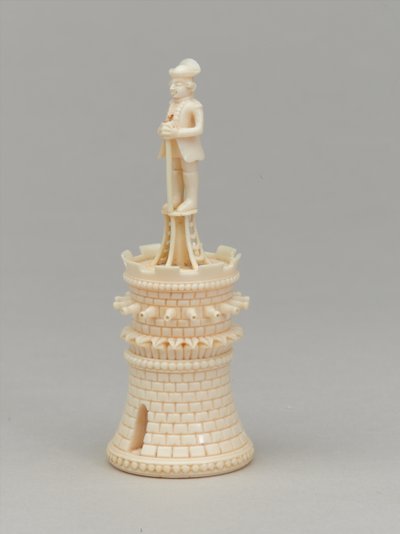 Vitt torn, schackpjäs, Indien, 1820 ca av Pierre Simon Dequoy