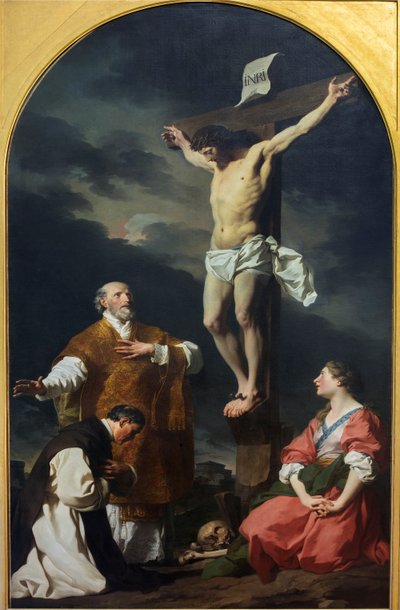 Kristus korsfästes med den helige Eusebius, den helige Filip Neri och den heliga Maria Magdalena av Pierre Subleyras