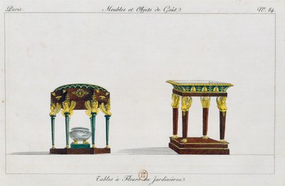 Bord för blommor eller blomsterställ, tallrik 84, illustration från Collection de meubles et objects de gout (Samling av möbler och smakföremål) av Pierre de La Mesangere