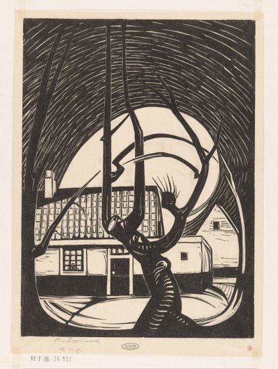 Pil framför ett hus av Piet Egmond (signed by artist)
