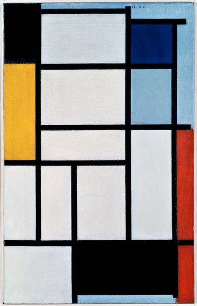 Komposition med rött, svart, gult, blått och grått av Piet Mondrian