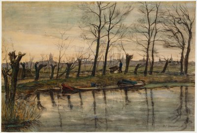 Farmer Returning to the Fields, ca 1900 (w/c & kol på papper) av Piet Mondrian