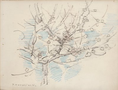 Blommande träd, ca 1917-18 (penna och krita på papper) av Piet Mondrian