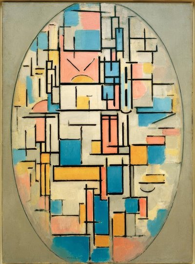 Komposition i en oval med färgade områden 1 av Piet Mondrian