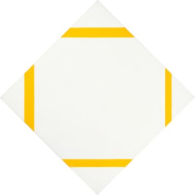 Ruterkomposition med fyra gula linjer av Piet Mondrian
