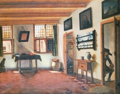 Interiör av holländskt hus, ca 1670, målning av Pieter Janssens Elinga (1623-1683), 48x60 cm av Pieter Janssens