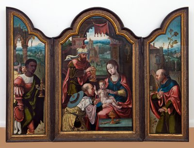 De tre vise männens tillbedjan, ca 1530-80 (olja på pannå) av Pieter (& workshop) Coecke van Aelst