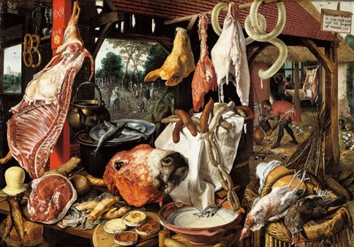 Slaktarens stall med flykten till Egypten av Pieter Aertsen