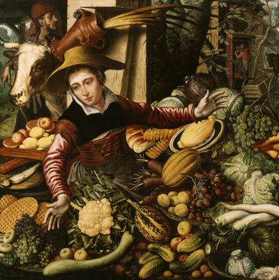 Marknadskvinna vid ett grönsaksstånd av Pieter Aertsen