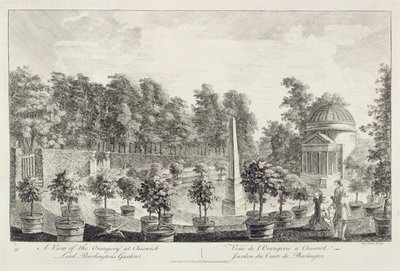 Utsikt över orangeriet, Lord Burlingtons trädgård i Chiswick av Pieter Andreas Rysbrack