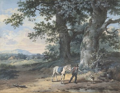 En bonde som leder sin häst i utkanten av en skog, sent 1700-mitten av 1800-talet. av Pieter Barbiers