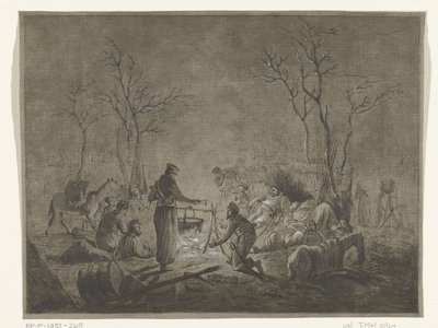 Bivack av kosacker i brand under fransk ockupation 1813 i Amsterdam av Pieter Bartholomeusz. Barbiers