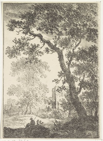 Landskap med ruin och sittande figur av Pieter Bartholomeusz. Barbiers