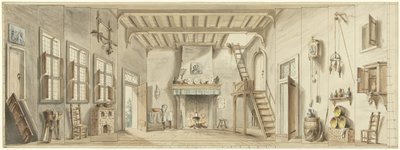 Design för en scen för den flamländska operan Het Kapertje av Pieter Bartholomeusz. Barbiers