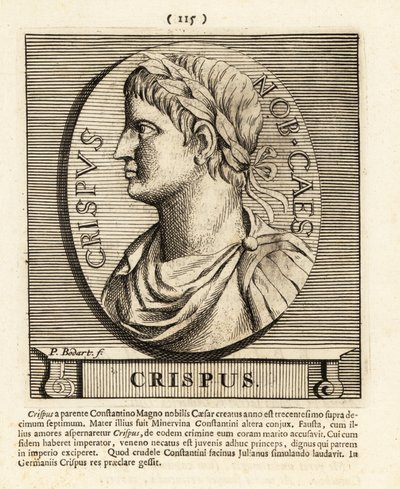 Flavius Julius Crispus, son till den romerske kejsaren Konstantin den Gre, 1724 (gravyr) av Pieter Bodart