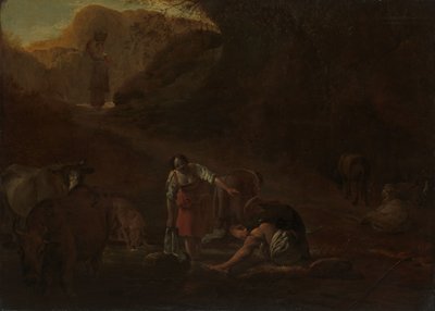 En herde och tvättkvinnor vid en källa av Pieter Bodding van Laer