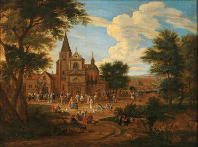 Livligt marknadstorg i en stad av Pieter Bout