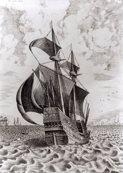 Skepp, graverad av Hieronymus Cock av Pieter Bruegel the Elder