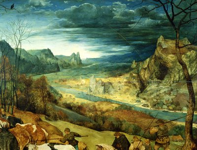 The Return of the Herd Autumn, 1565 olja på paneldetalj av 556 av Pieter Bruegel the Elder