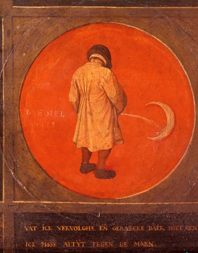Vad jag än gör, ångrar jag mig inte, jag fortsätter att pissa mot månen, c1558-1560 av Pieter Bruegel the Elder