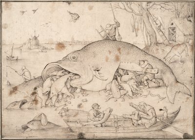 Stora fiskar äter små fiskar, 1556 av Pieter Bruegel the Elder