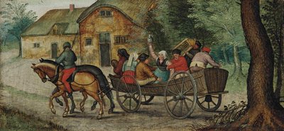 Holländska: Bönder i en vagn Bönder i en öppen vagn av Pieter Brueghel the Younger