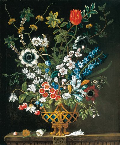Februari, från The Twelve Months of Flowers, en blomkalender med stilleben av Pieter Casteels