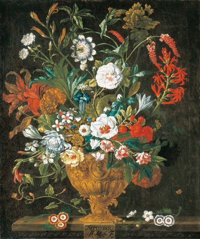September, från The Twelve Months of Flowers, en blomkalender av stilleben av Pieter Casteels