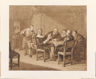 Hugo de Groot får ett meddelande om att hans fru har anlänt av Pieter Christoffel Wonder (signed by artist)